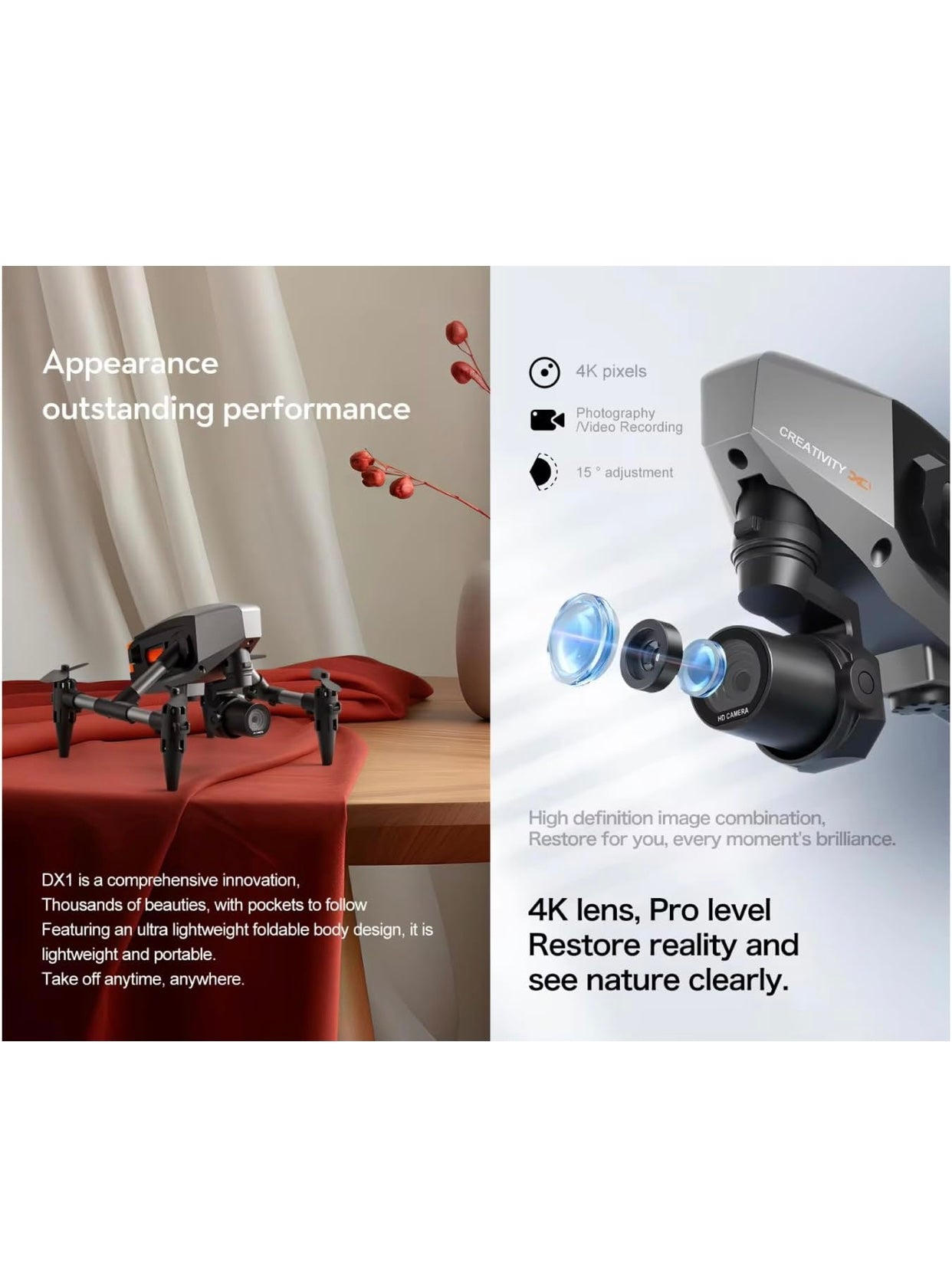 XD1 DRONE Drone-with-1080P-Camera-One-Key-Take-Off-Land-4K