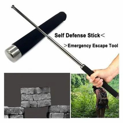 Personal Safety Stick with Nylon Bag, Adjustable Length, Stainless Steel, Black | Expendable Multi utility Tool I Self Defence Rod I Personal Stick Safety for Men and Women