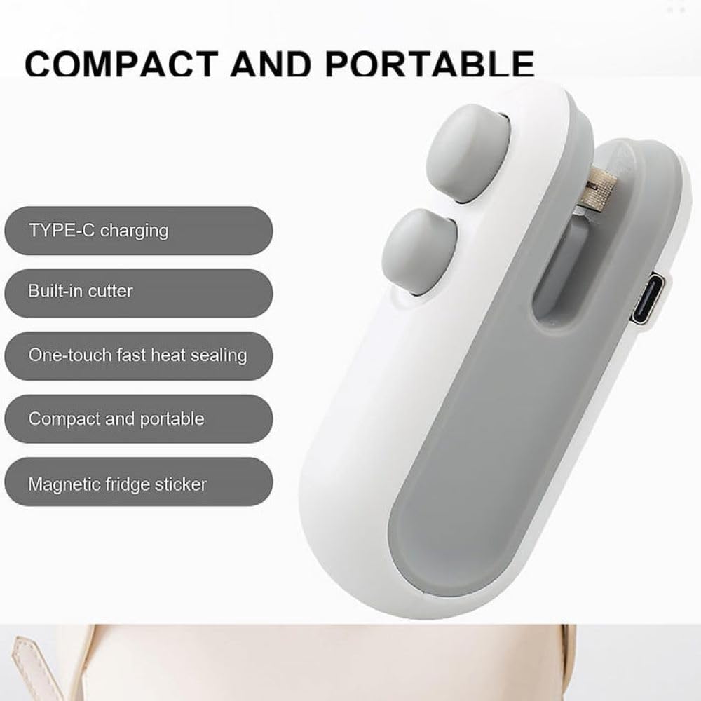 Portable Bag Sealer and Cutter with USB Charging, 2-in-1 Heat Sealing and Cutting, for Food Storage and Snack Bags