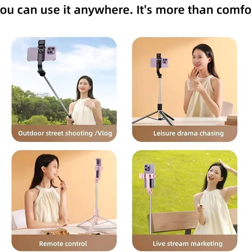 R1S-L Portable Selfie Stick with Mini 3 Legs Tripod Stand with LED Fill Light Long Bluetooth