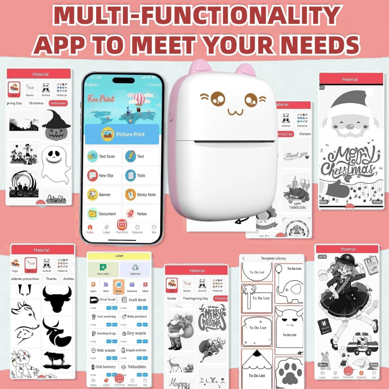 Mini Thermal Printer Inkless Sticker Printer USB APP Control Inkless Printer Wireless Mini Pocket Printer for Labels, Stickers, Photos,