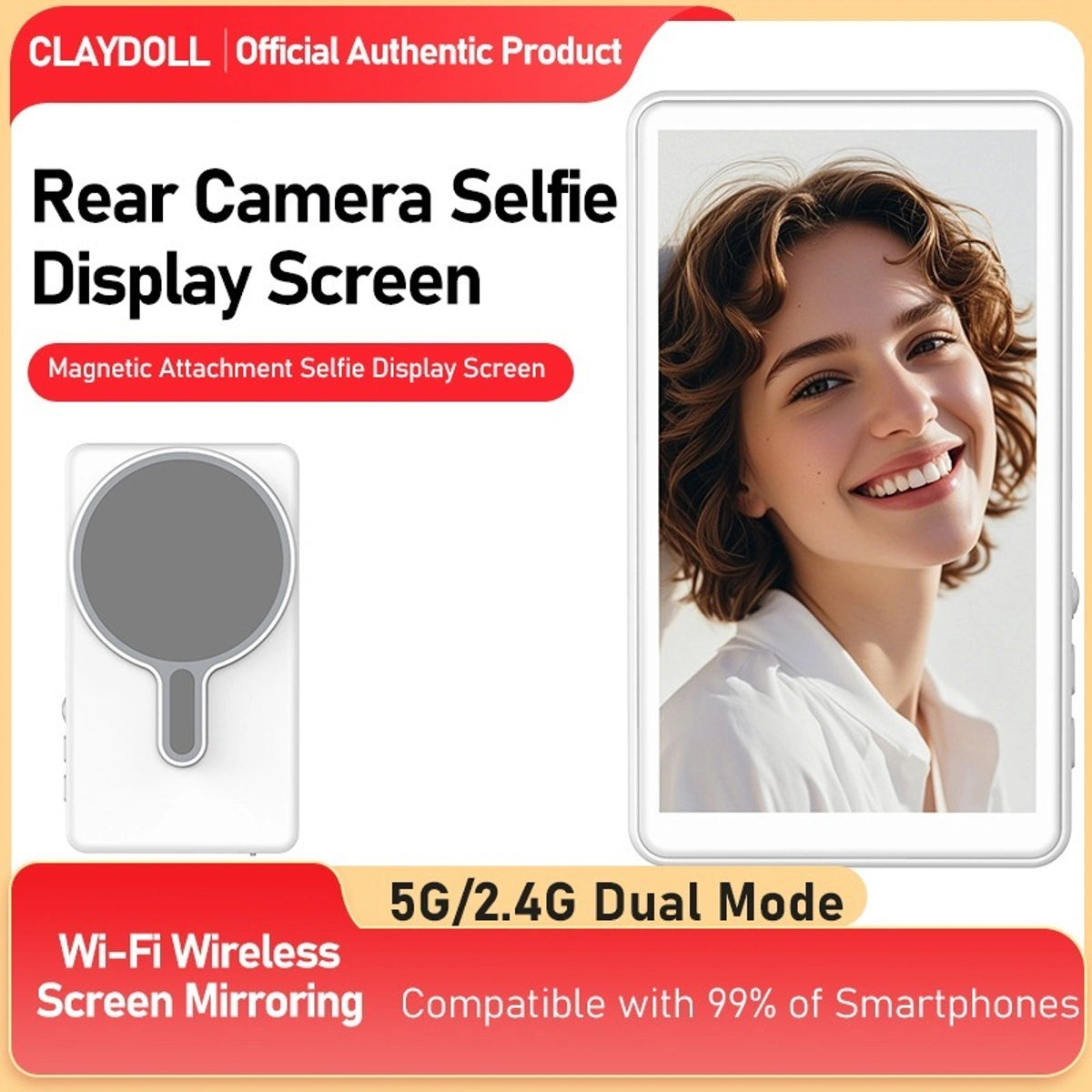 Wireless Magnetic Selfie Screen For Mobile Phone Mirroring Display For Vlogging