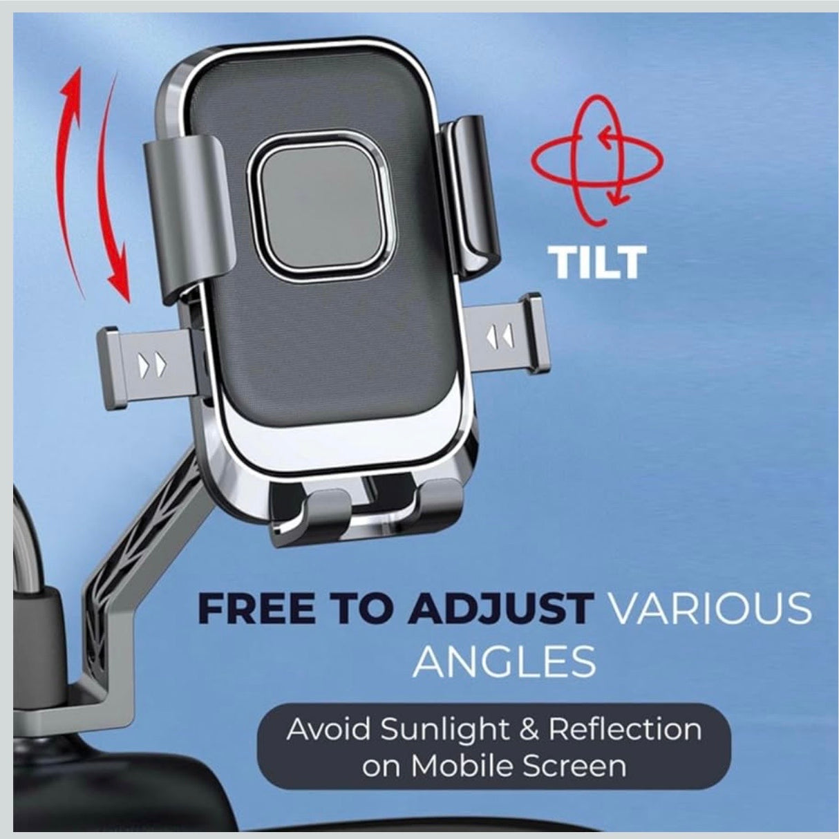 Bike Mobile Mirror Holder – One-Click Lock, Anti-Shake, 360° Rotation – Firm Grip Phone Mount for Scooty, Activa, Jupiter, Electric Scooters & Motorcycles