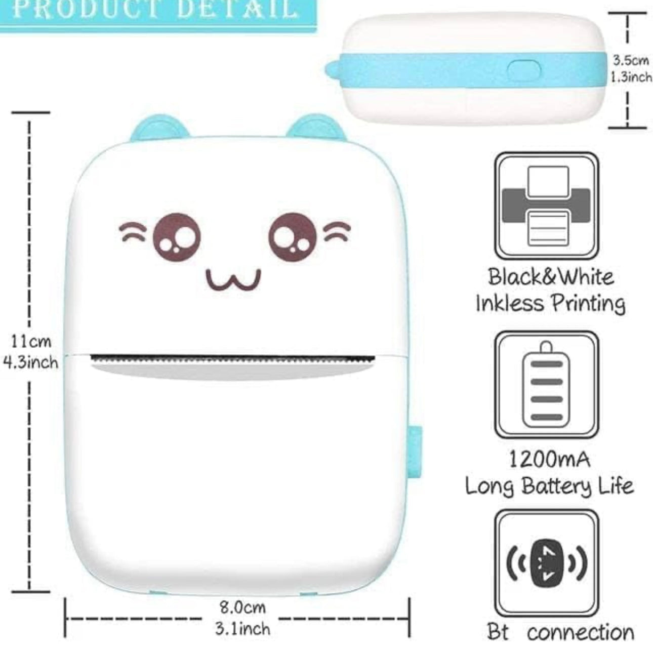 Mini Thermal Printer Inkless Sticker Printer USB APP Control Inkless Printer Wireless Mini Pocket Printer for Labels, Stickers, Photos,