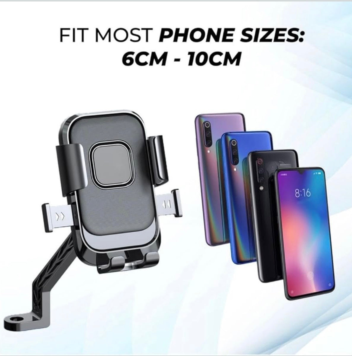 Bike Mobile Mirror Holder – One-Click Lock, Anti-Shake, 360° Rotation – Firm Grip Phone Mount for Scooty, Activa, Jupiter, Electric Scooters & Motorcycles