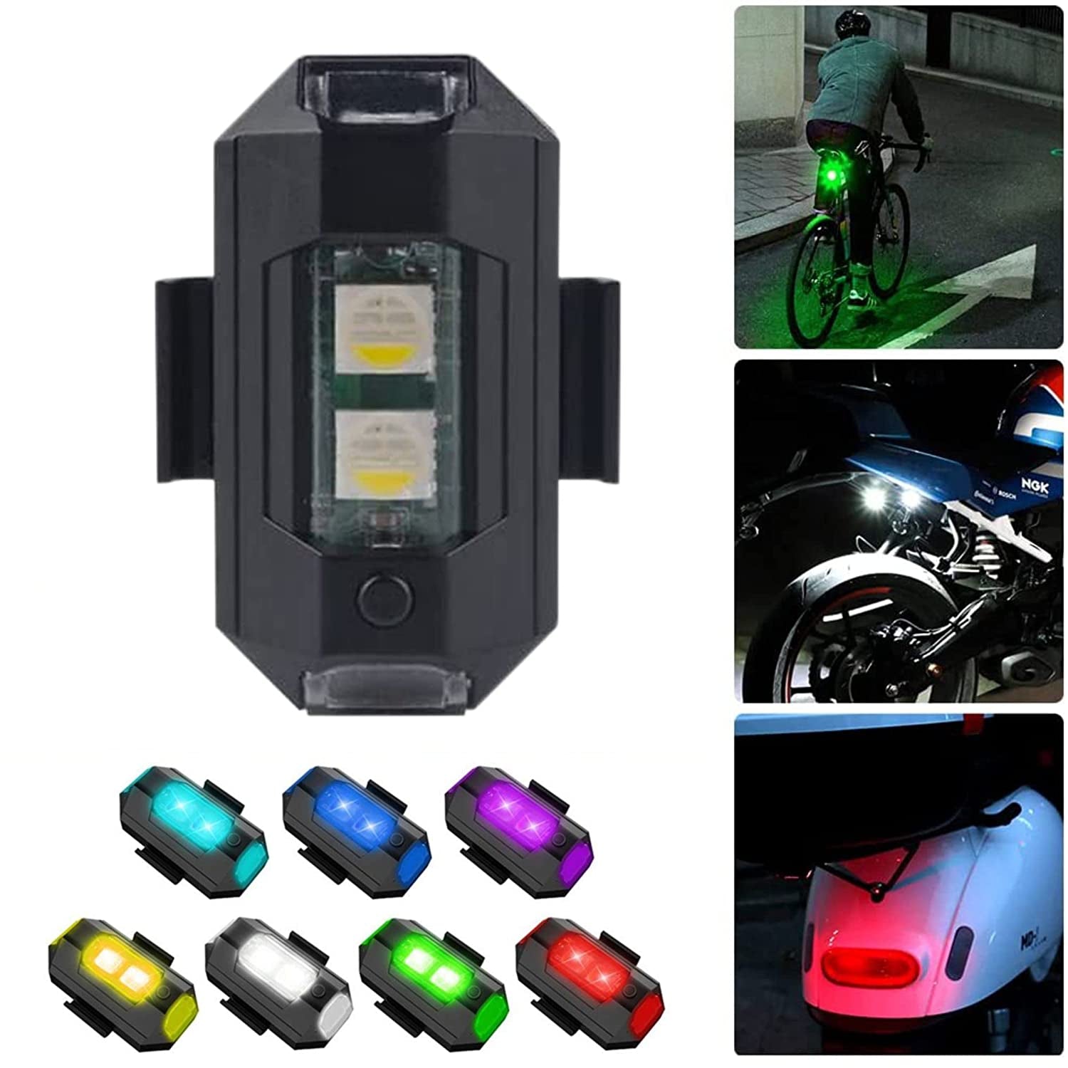 LED Aircraft Strobe warning Accessories Lights 7 Colors Exterior Lights Kit For helmet Motorbike, Drone, Bicycle USB Rechargeable Battery (one piece)