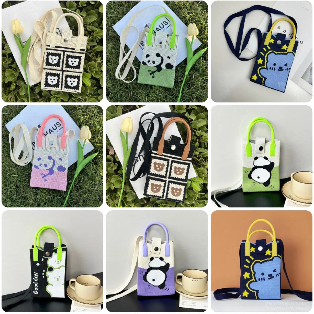 Knit Crossbody Sling Bag Panda & Bear Edition