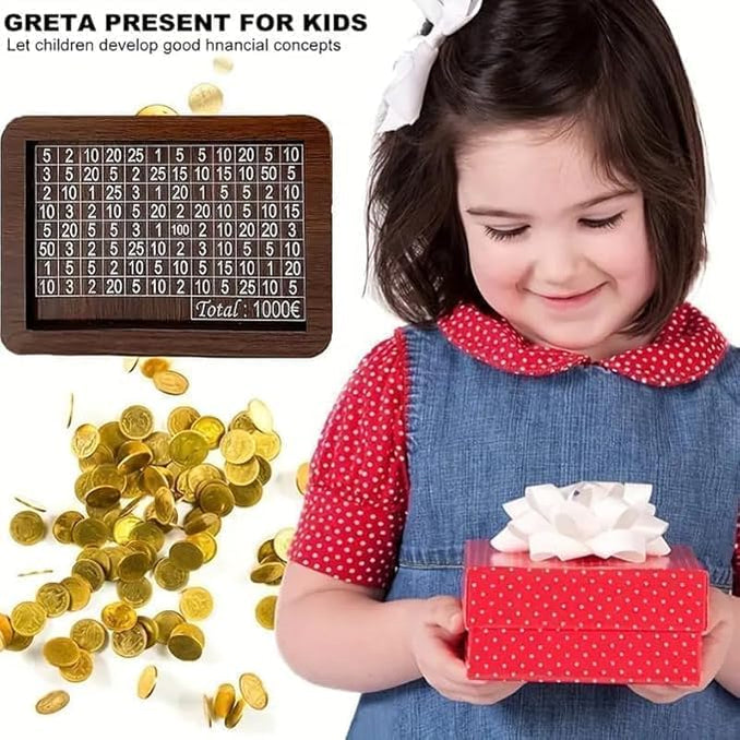 Wooden Money Saving Box | Cash Saver Money Box with Counting Target | Savings Challenge Piggy Bank | Coin and Cash Bank for Boys, Girls and