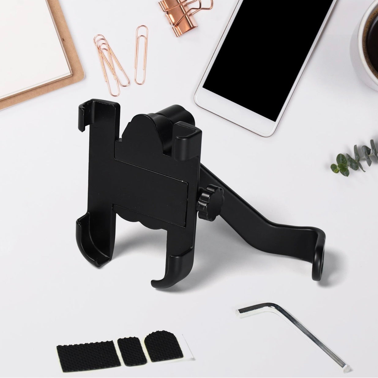 Mobile Phone Holder With Easy Adjustable Rear View Mirror Mount Solid Metal Cradle Stand Suitable for Bike & Mobile Phones