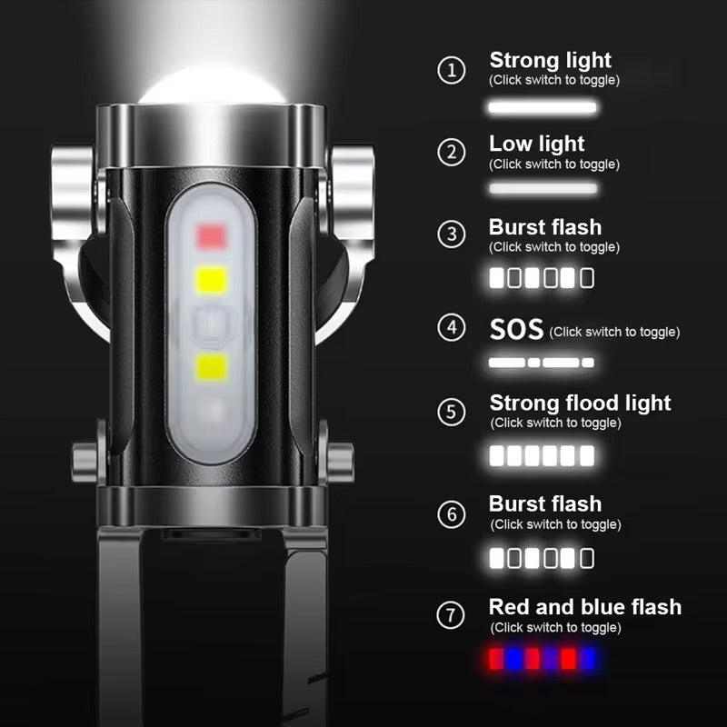 7 Modes Flashlight COB Work Light TYPE-C Rechargeable LED Keychain Hanging Portable Light Waterproof Keyring Camping Pocket Lamp