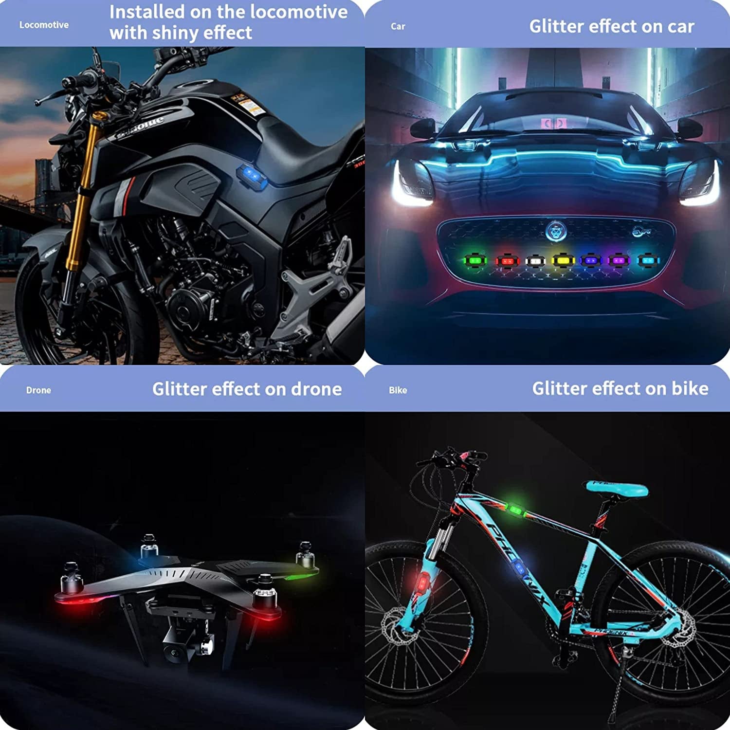 LED Aircraft Strobe warning Accessories Lights 7 Colors Exterior Lights Kit For helmet Motorbike, Drone, Bicycle USB Rechargeable Battery (one piece)