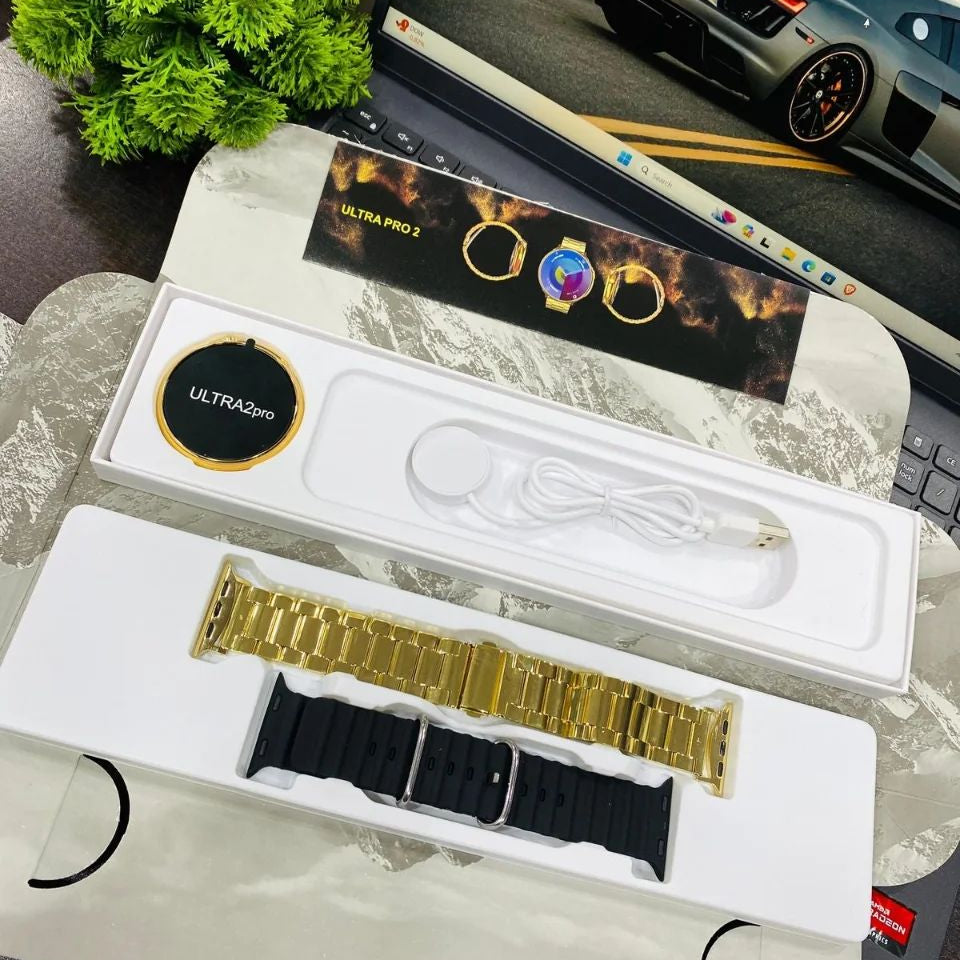 Ultra pr0 2 smart watch gold colour titanium body