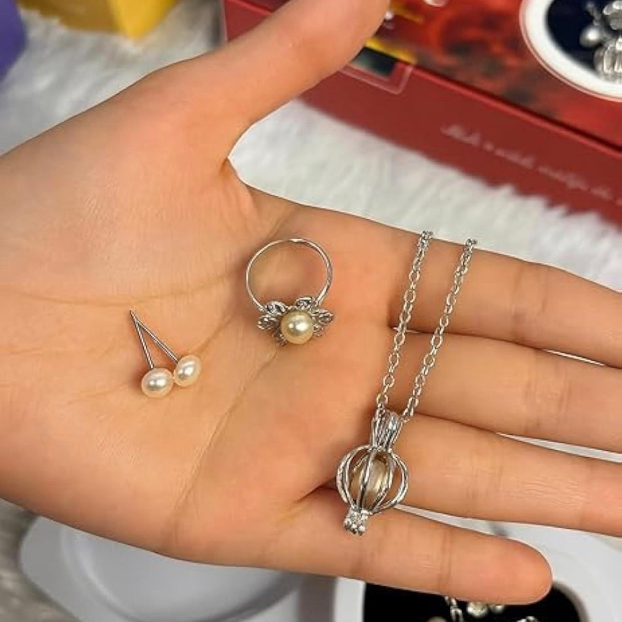 WomenLove Wish White Pearl Kit - Your Own Pearl Pendant love pearl necklace kit with Earrings Valentine Gifts for Girlfriend