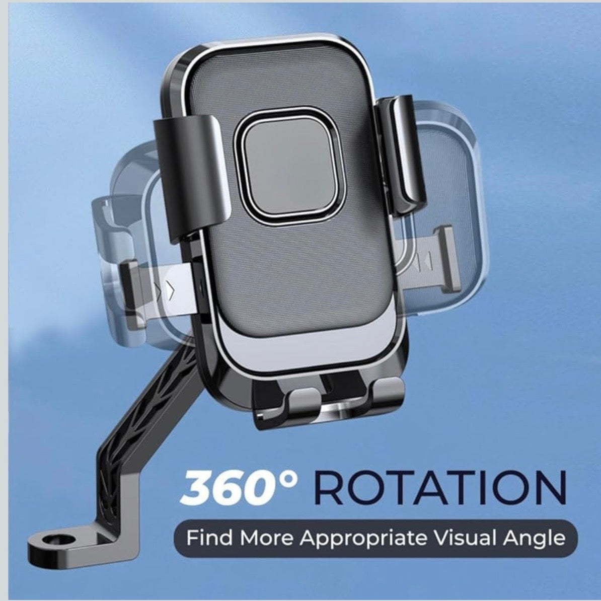 Bike Mobile Mirror Holder – One-Click Lock, Anti-Shake, 360° Rotation – Firm Grip Phone Mount for Scooty, Activa, Jupiter, Electric Scooters & Motorcycles