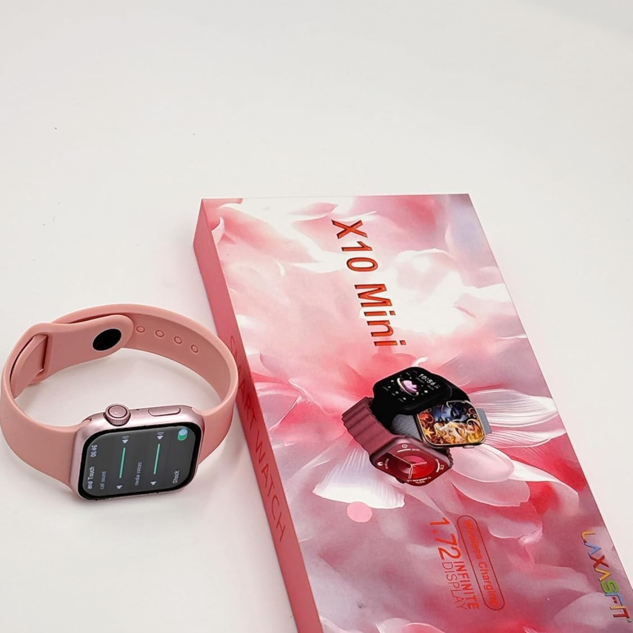 X10  ladies Mini Smartwatch – very small watch 1.72 Infinite Display, Sleek & Compact Design, Advanced Fitness & Health Tracking, Heart Rate Monitor, Stylish & Comfortable All-Day Wear (Pink/Black)