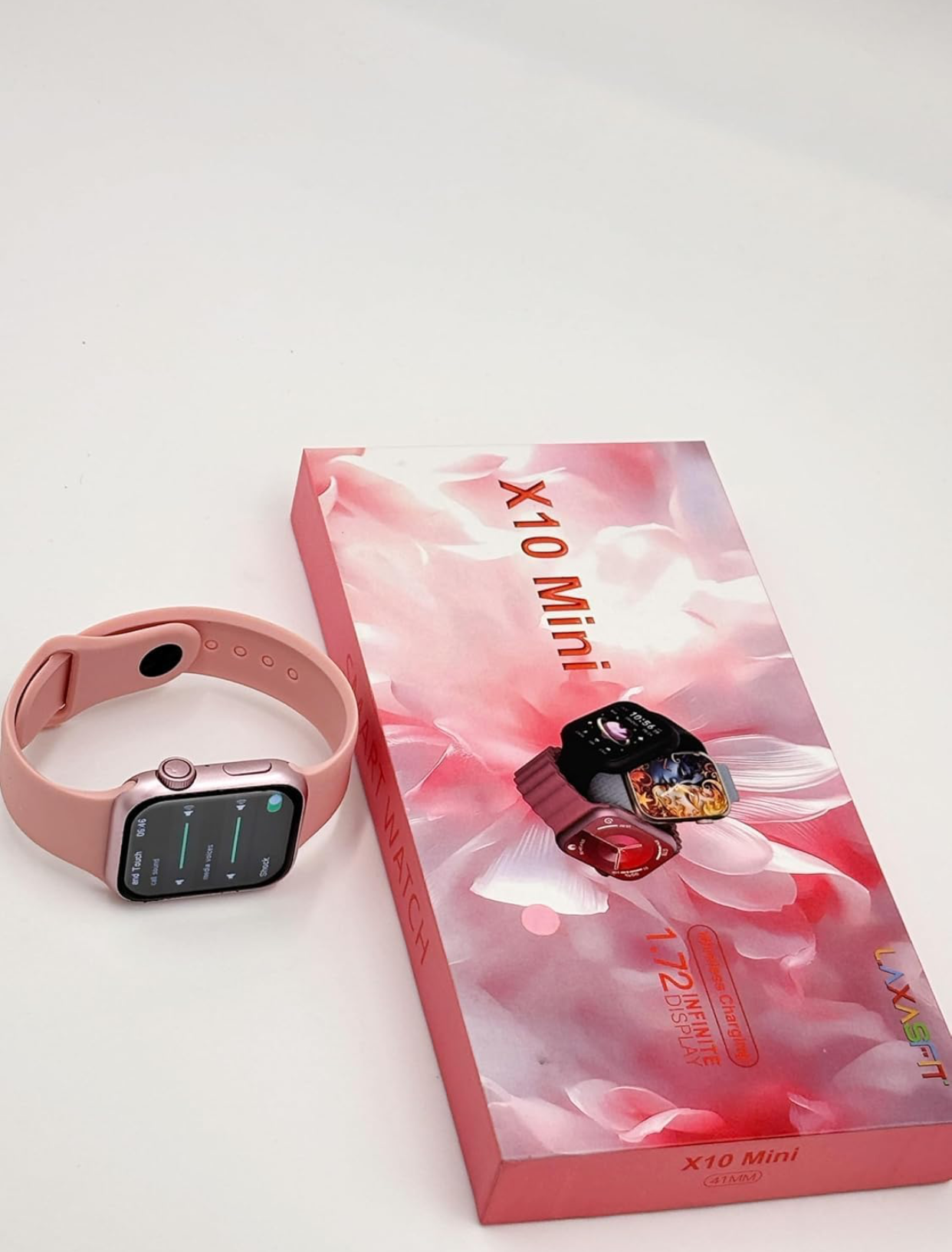 X10  ladies Mini Smartwatch – very small watch 1.72 Infinite Display, Sleek & Compact Design, Advanced Fitness & Health Tracking, Heart Rate Monitor, Stylish & Comfortable All-Day Wear (Pink/Black)