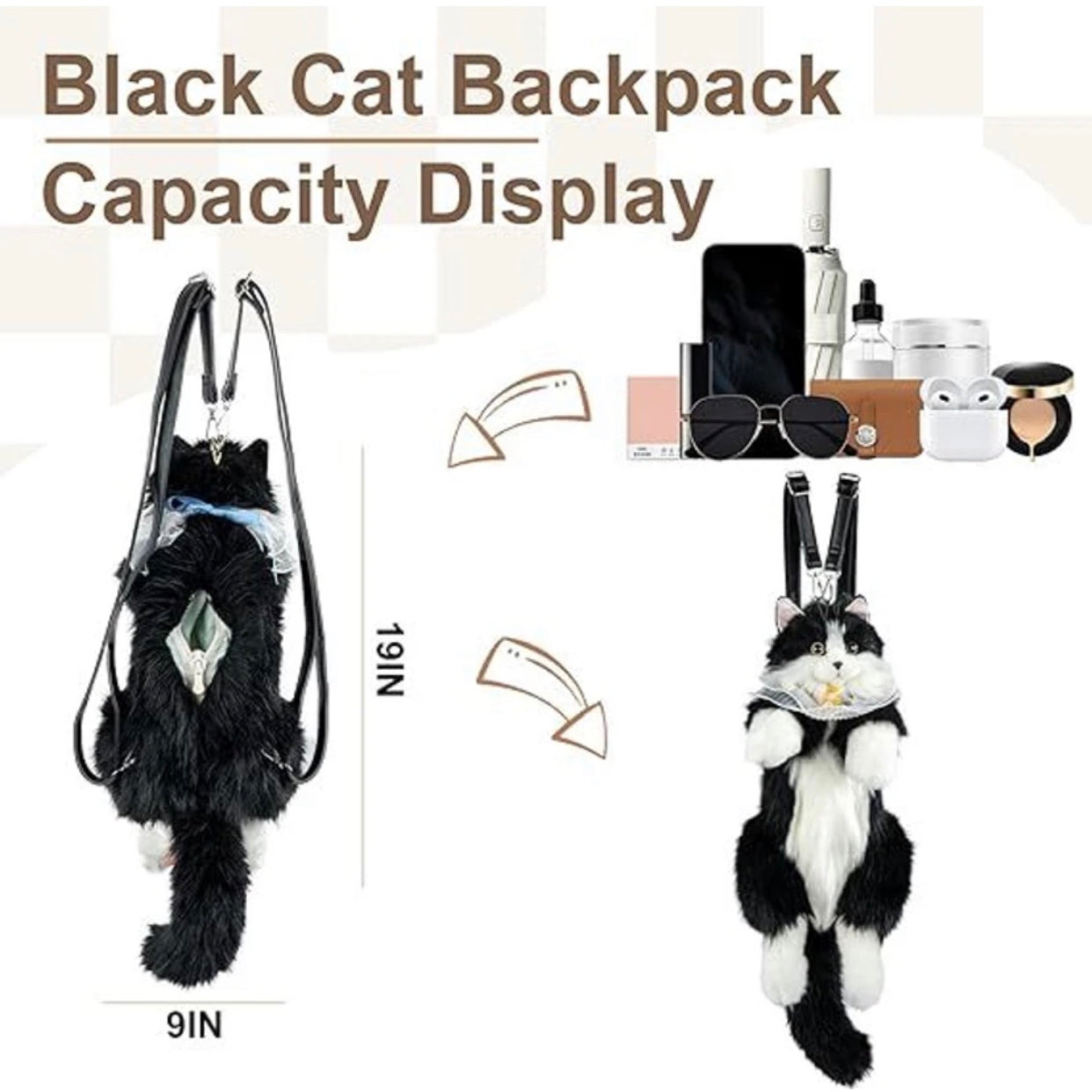 Realistic cute cat bag pack