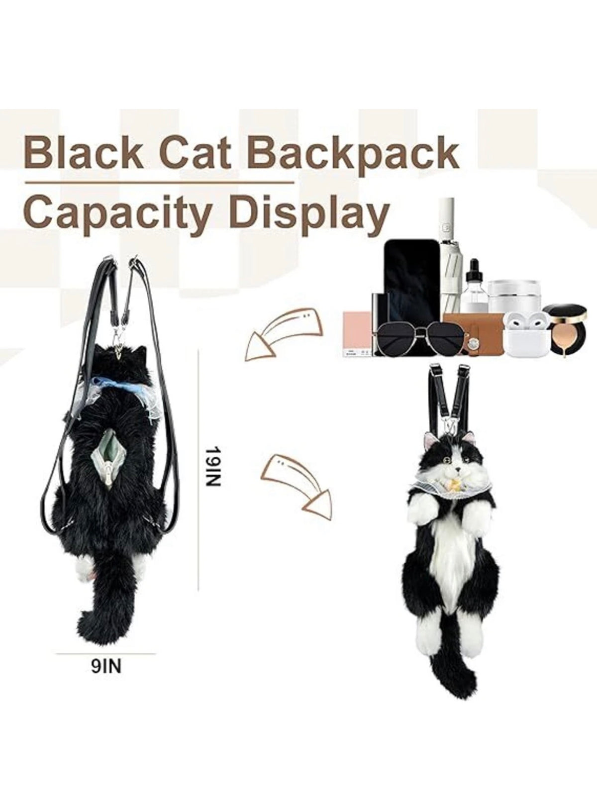 Realistic cute cat bag pack