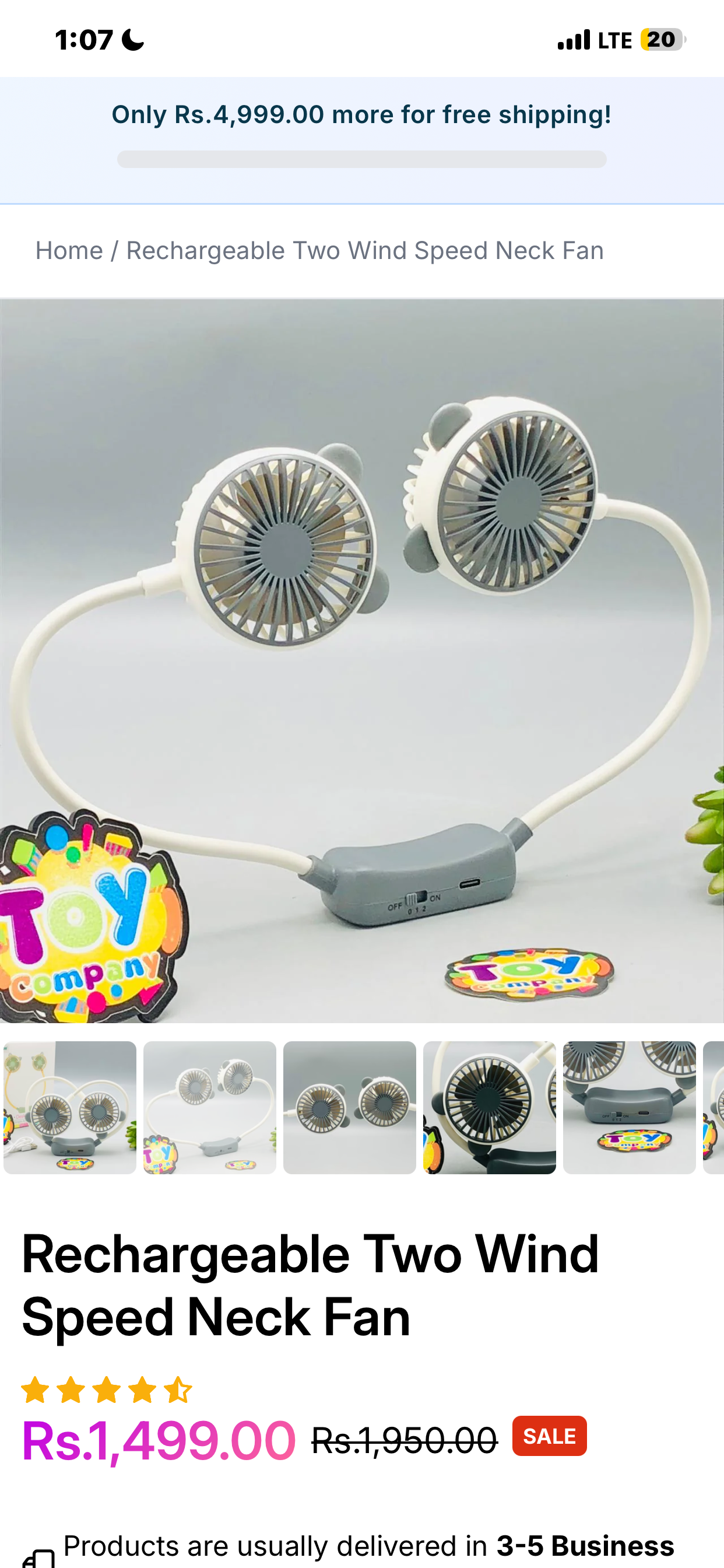 Rechargeable Two Wind Speed Neck Fan