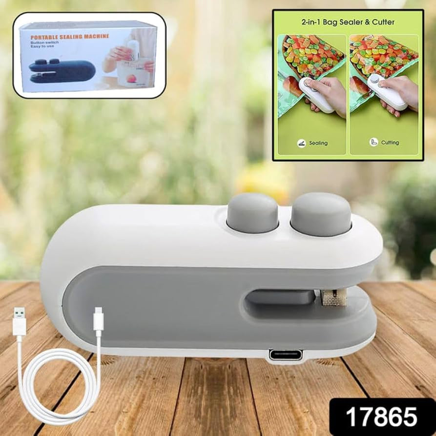 Portable Bag Sealer and Cutter with USB Charging, 2-in-1 Heat Sealing and Cutting, for Food Storage and Snack Bags