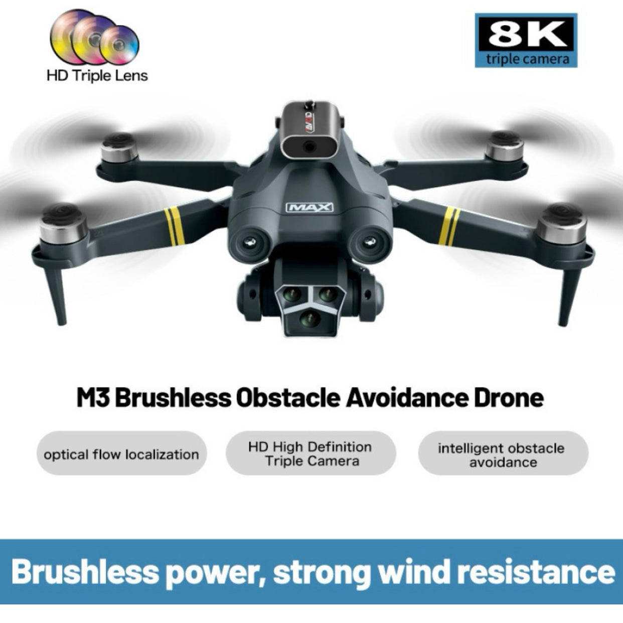 M3 MAX Drone with 3 Camera 5G WIFI 360 Obstacle Avoidance FPV Foldable Drone