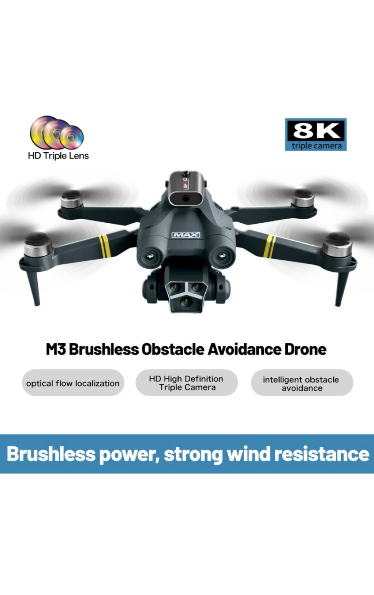 M3 MAX Drone with 3 Camera 5G WIFI 360 Obstacle Avoidance FPV Foldable Drone