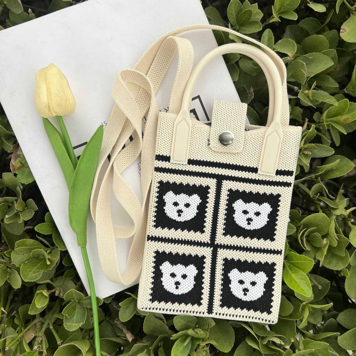 Knit Crossbody Sling Bag Panda & Bear Edition