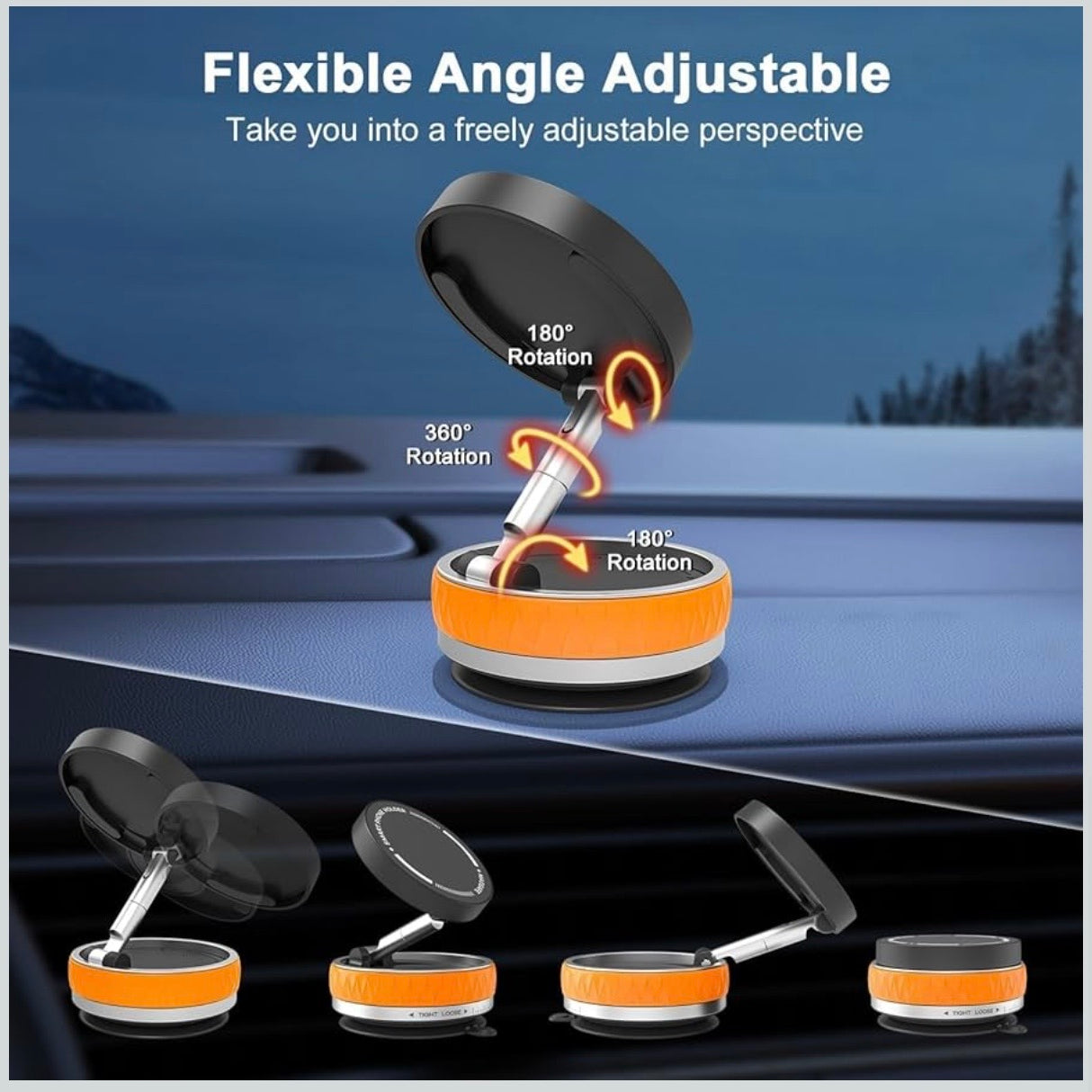 360° Rotation Magnetic Suction Phone Mount for Car Adjustable Swivel Locking Holder for iPhone and Android Ideal for Smooth Surfaces