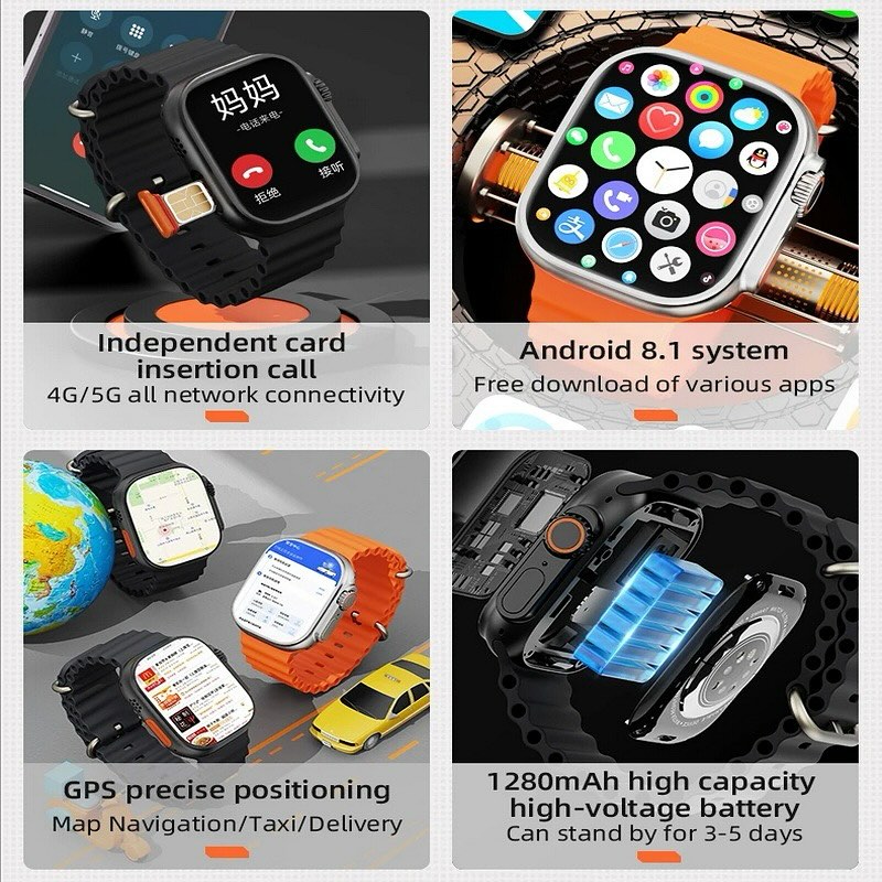 S12 Ultra SIM card android 4G smartwatch Rotating 360Camera 2GB RAM