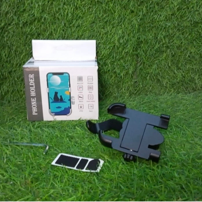 Mobile Phone Holder With Easy Adjustable Rear View Mirror Mount Solid Metal Cradle Stand Suitable for Bike & Mobile Phones