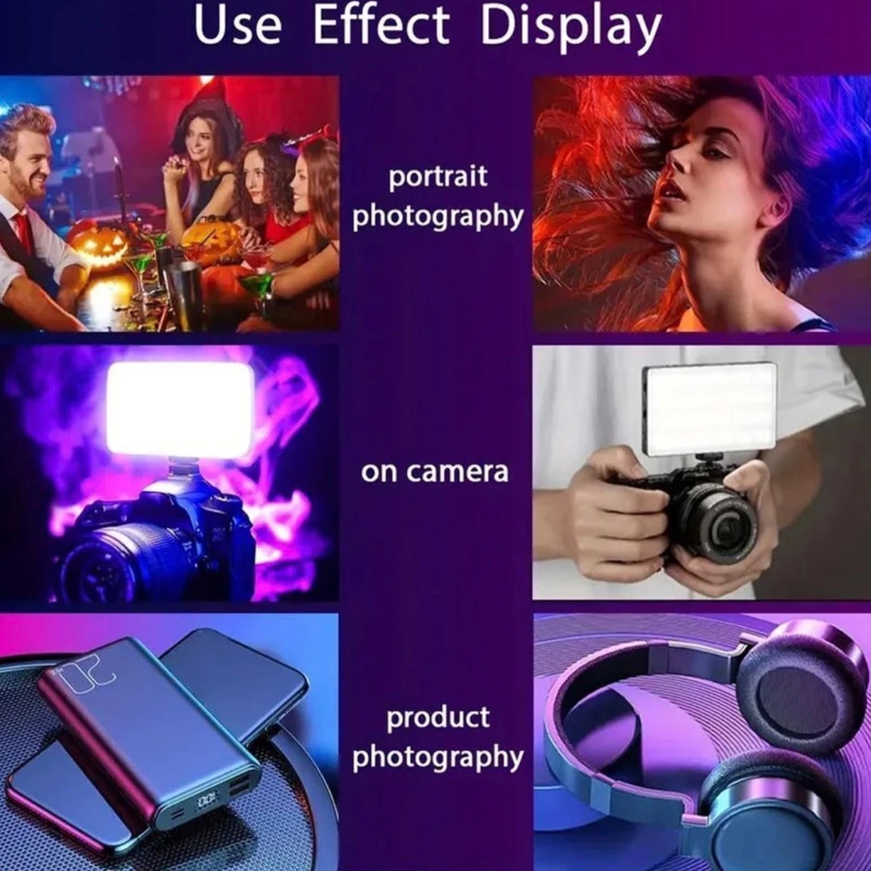 LED Color RGB Light, 1800mAh Rechargeable, Dimmable, 3 Cold Shoe, 1/4 Screw Hole 1250 Ix Camera LED Light