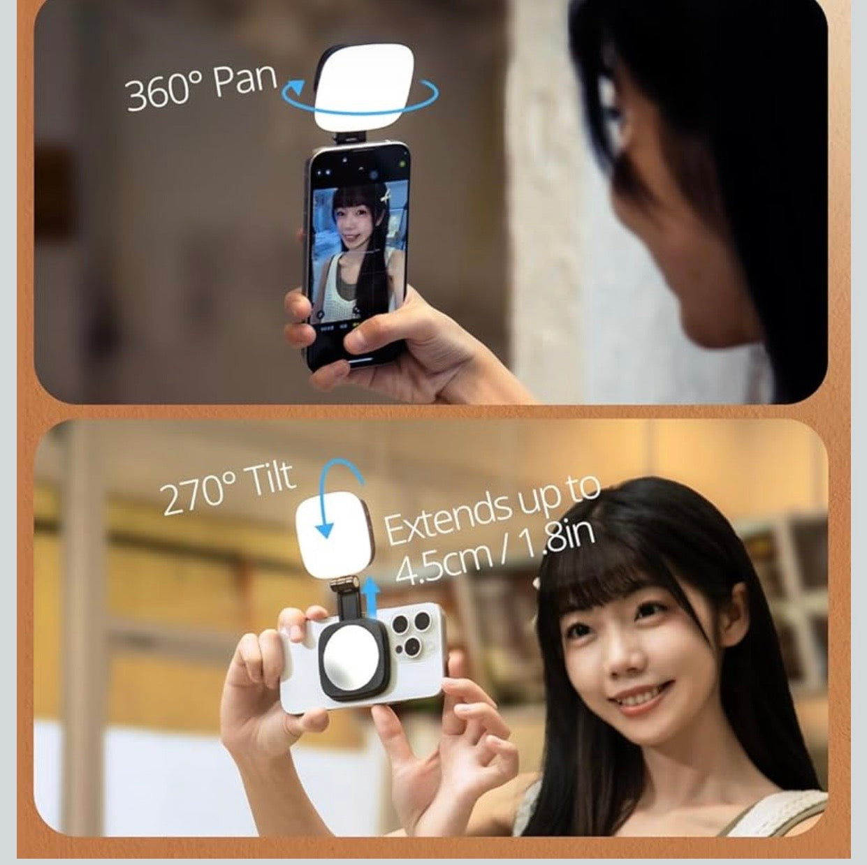 Magnetic Selfie Light for iPhone, Phone Light with a Mirror, Instant Attachment for MagSafe, for Selfies, Video.