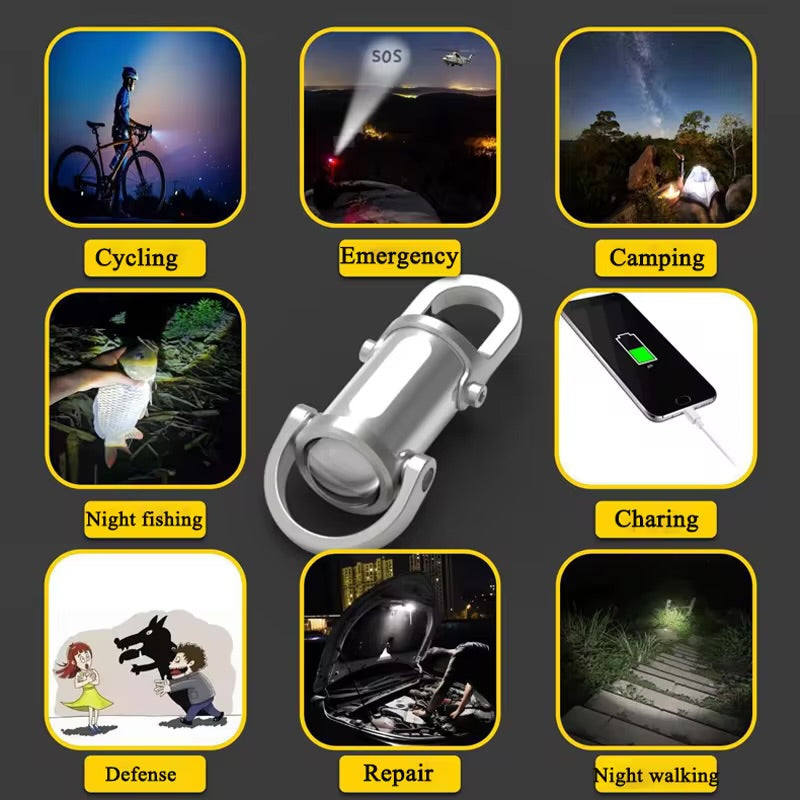 7 Modes Flashlight COB Work Light TYPE-C Rechargeable LED Keychain Hanging Portable Light Waterproof Keyring Camping Pocket Lamp