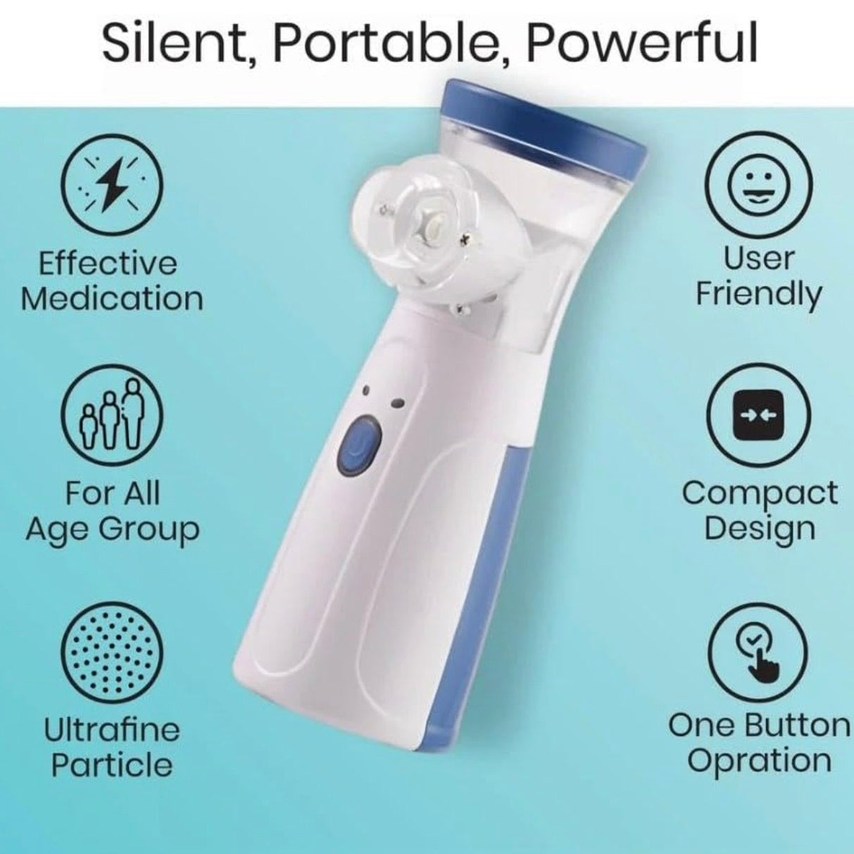 Portable Mesh Nebulizer Handheld, One Touch Operation, No Noise, High Nebulization Rate, Personal Inhalers For Breathing Problems Lightweight, Travel Friendly For Adults & Kids