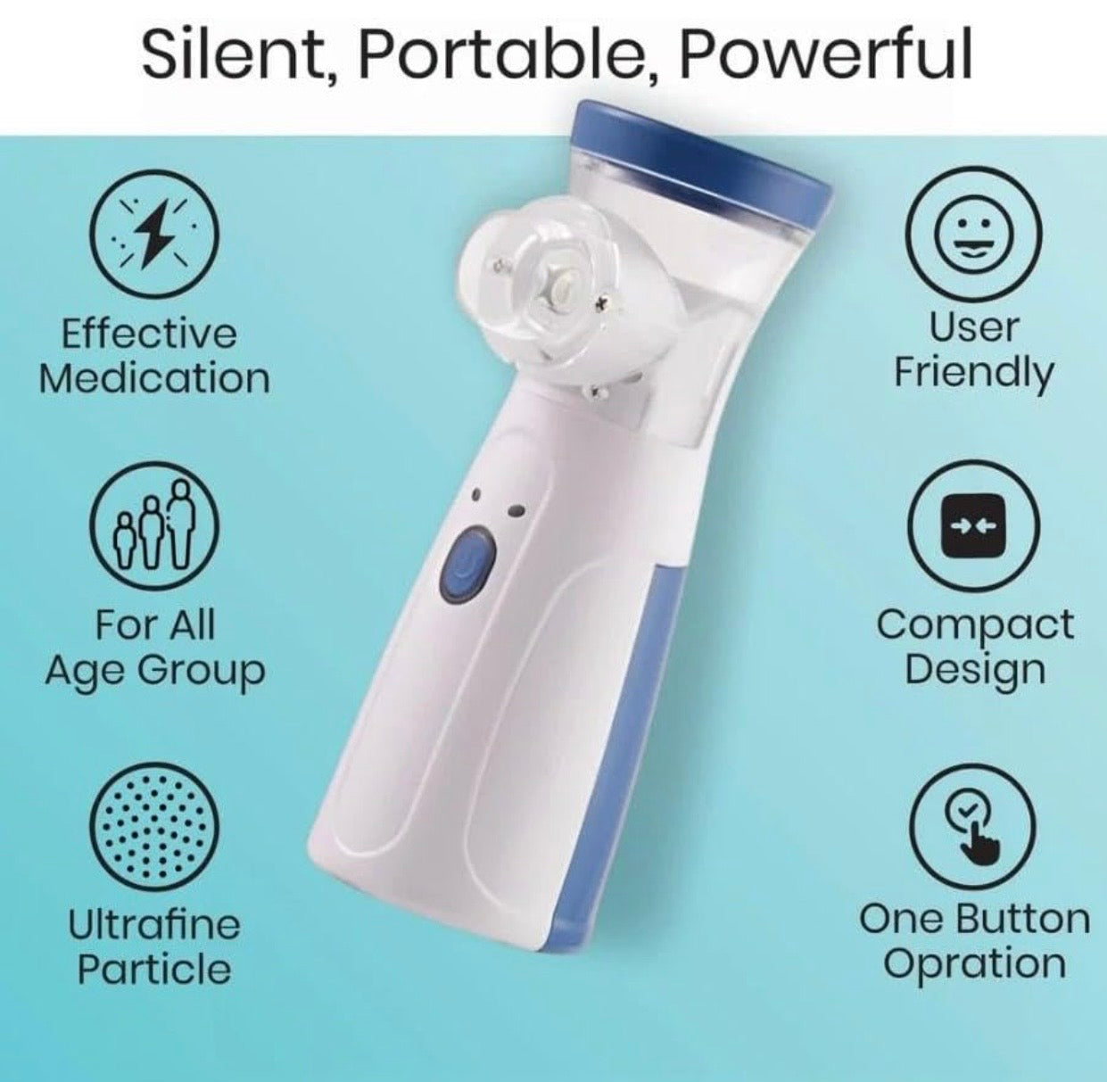 Portable Mesh Nebulizer Handheld, One Touch Operation, No Noise, High Nebulization Rate, Personal Inhalers For Breathing Problems Lightweight, Travel Friendly For Adults & Kids
