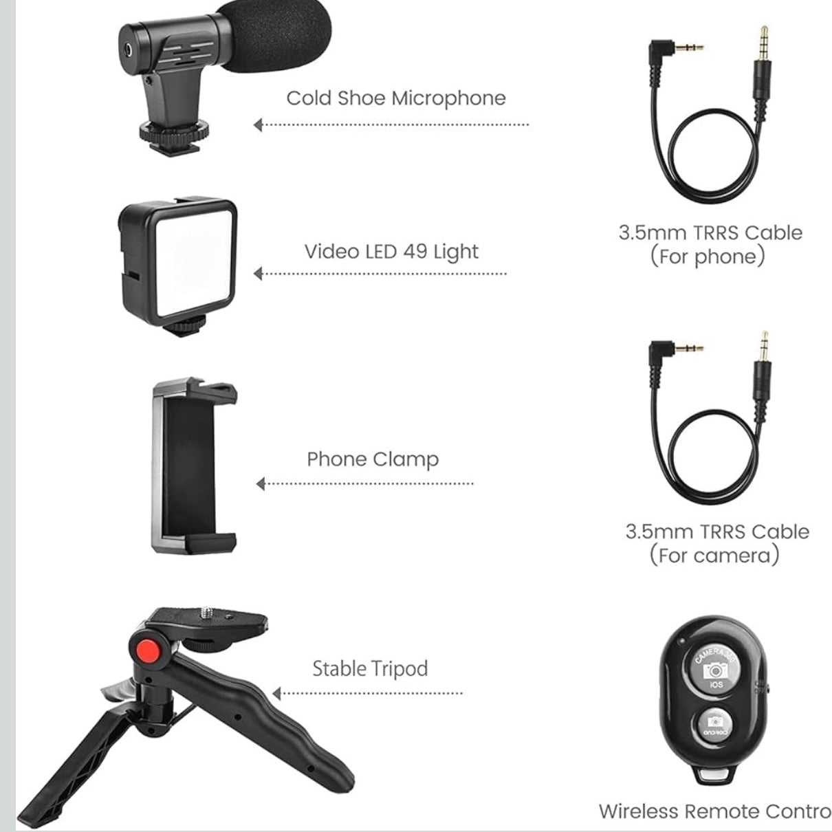Vlogging Kit with Ball Head | Tripod | Smartphone Holder | Flexible Arm | for Live Streaming and Selfie, Video Recording,