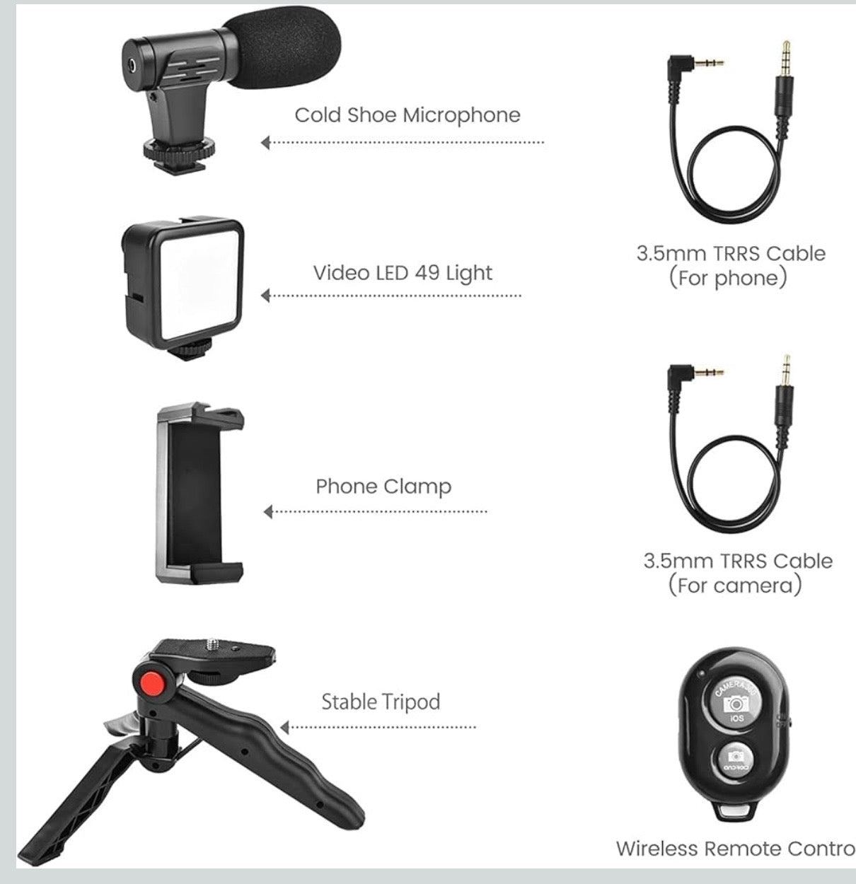 Vlogging Kit with Ball Head | Tripod | Smartphone Holder | Flexible Arm | for Live Streaming and Selfie, Video Recording,