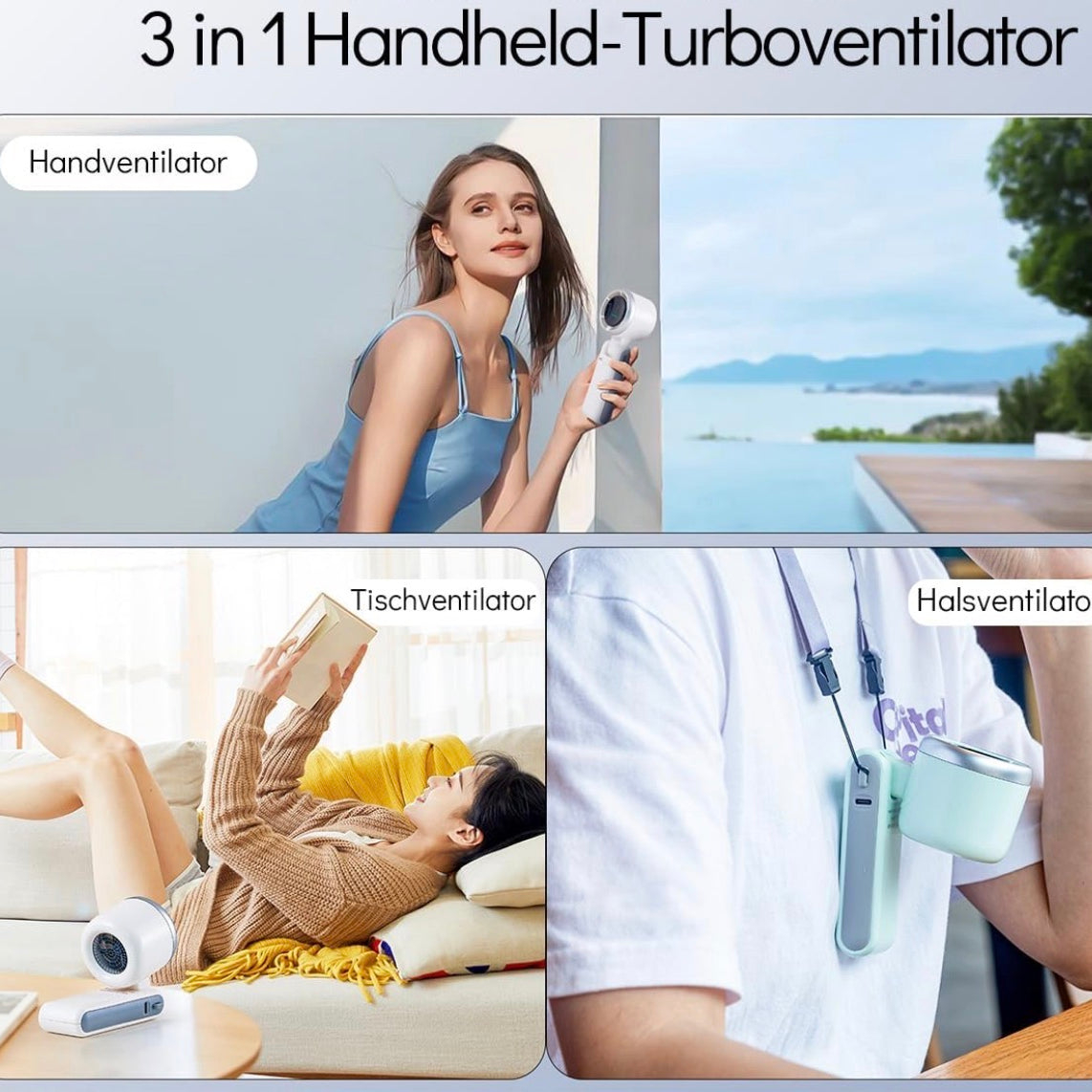 Portable Handheld Turbo Fan, 3600 mAh Battery Operated Fan with LED Display, Portable Mini Fan, 180° Adjustable, 5 Speeds