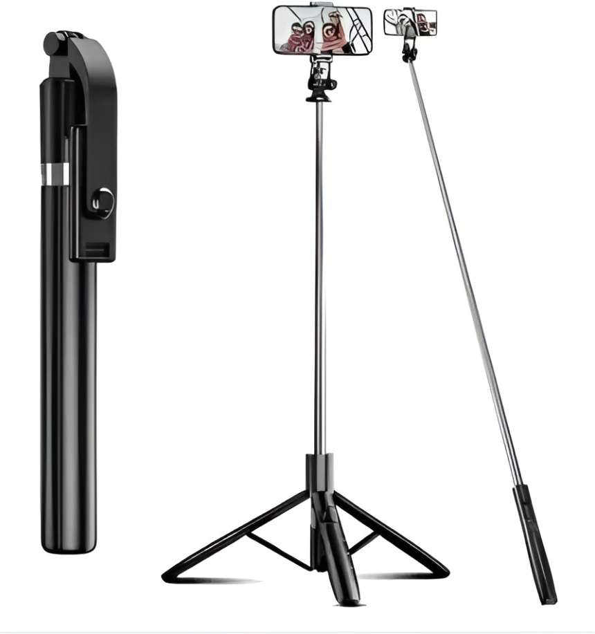 R1S-L Portable Selfie Stick with Mini 3 Legs Tripod Stand with LED Fill Light Long Bluetooth