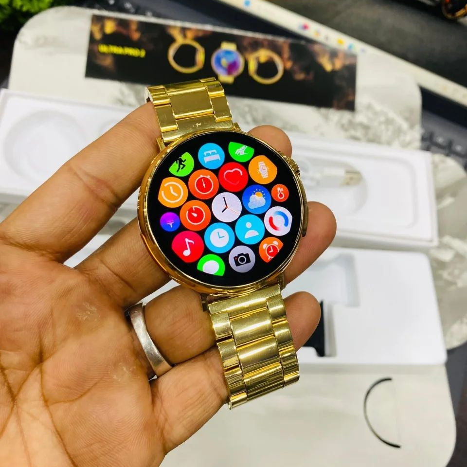 Ultra pr0 smart watch gold colour titanium body – RJMobile01