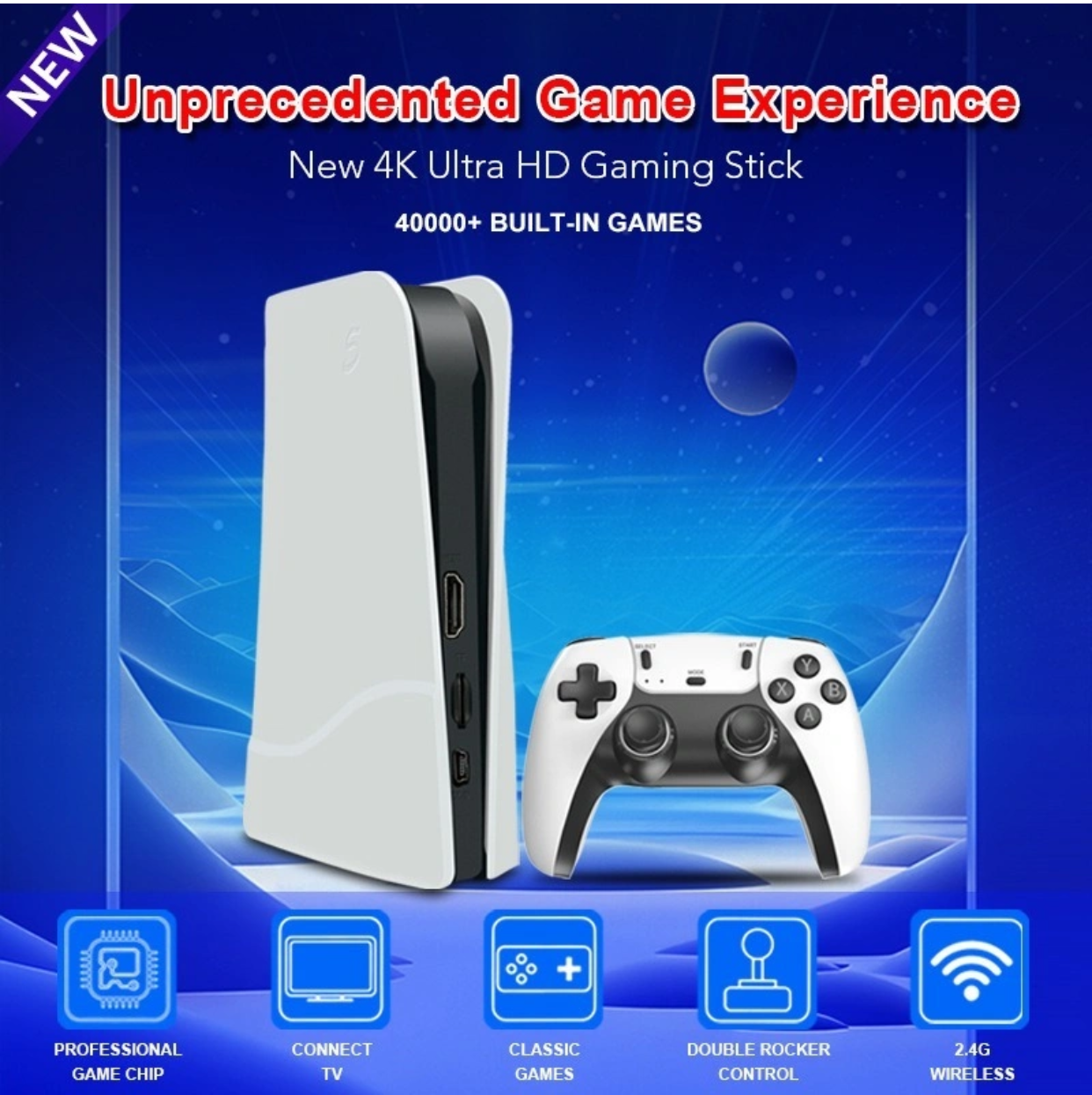 RS5 Game box| 46,000+ Classic Games | 2 Wireless Controllers | 4K HDMI Plug & Play