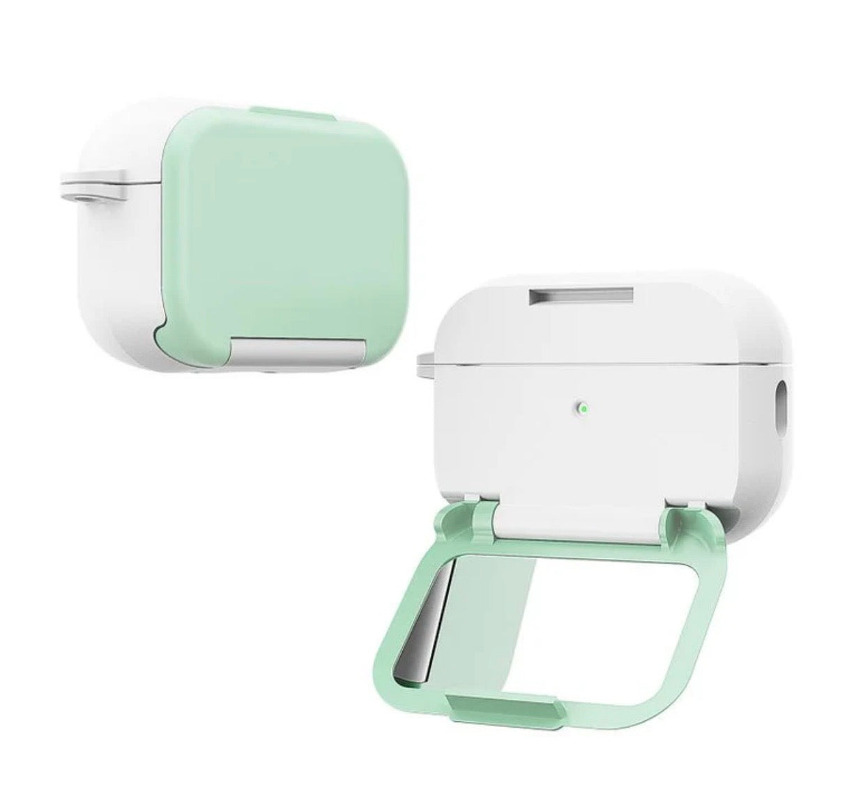 AirPods本体 ホワイト エメラルドグリーンケース付き For AirPods Pro 2 Mirror Stand Silicone Earphones Protective Case