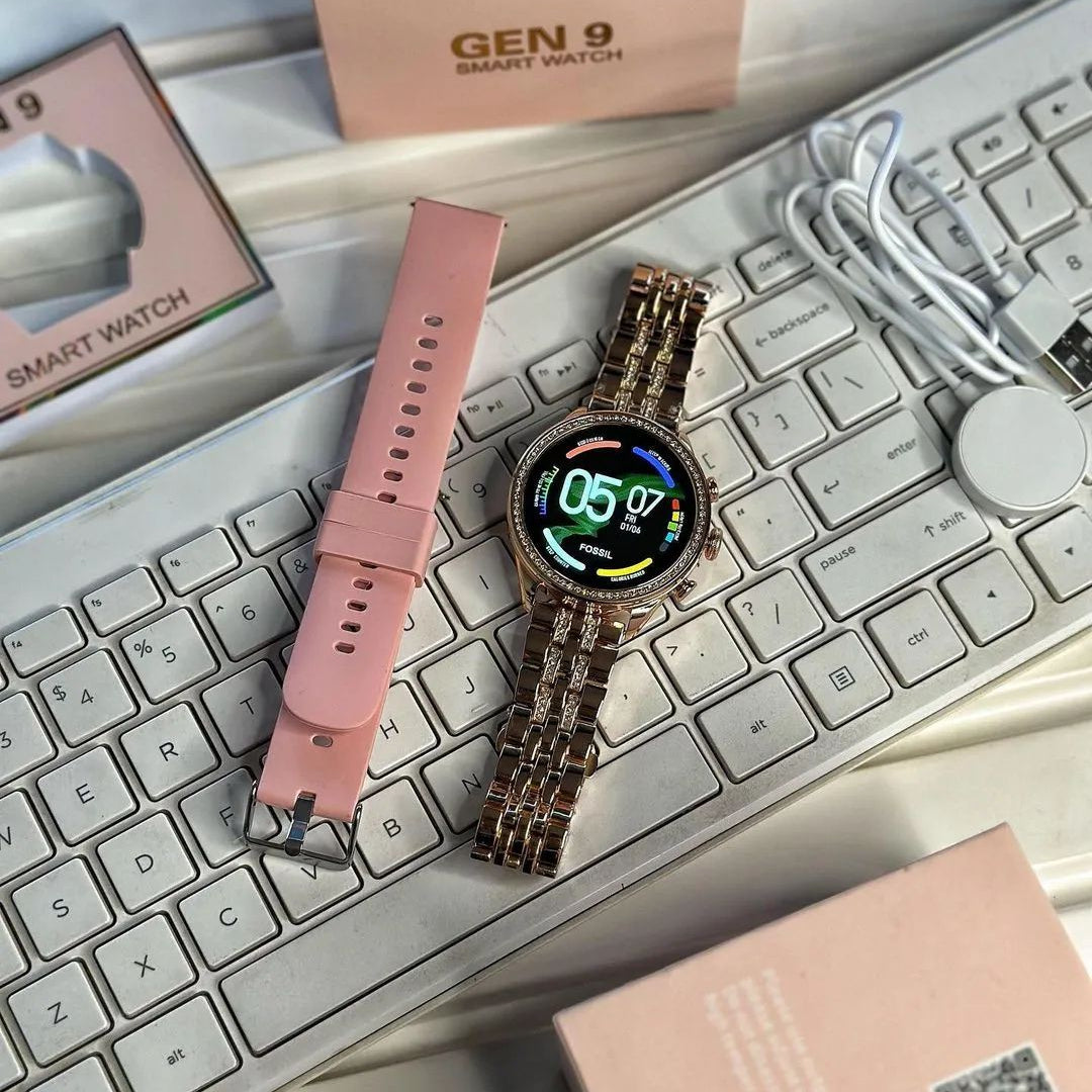 Round Rose Gold Gen 9 Dia mond Edition Smartwatch Smartwatch (Rose Gold Strap, rjmobil01