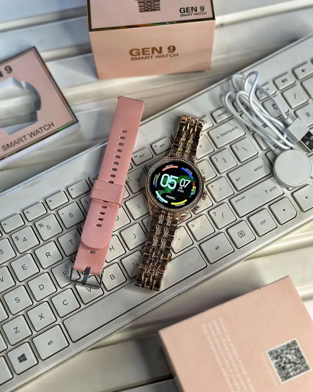 Round Rose Gold Gen 9 Dia mond Edition Smartwatch Smartwatch (Rose Gold Strap, rjmobil01