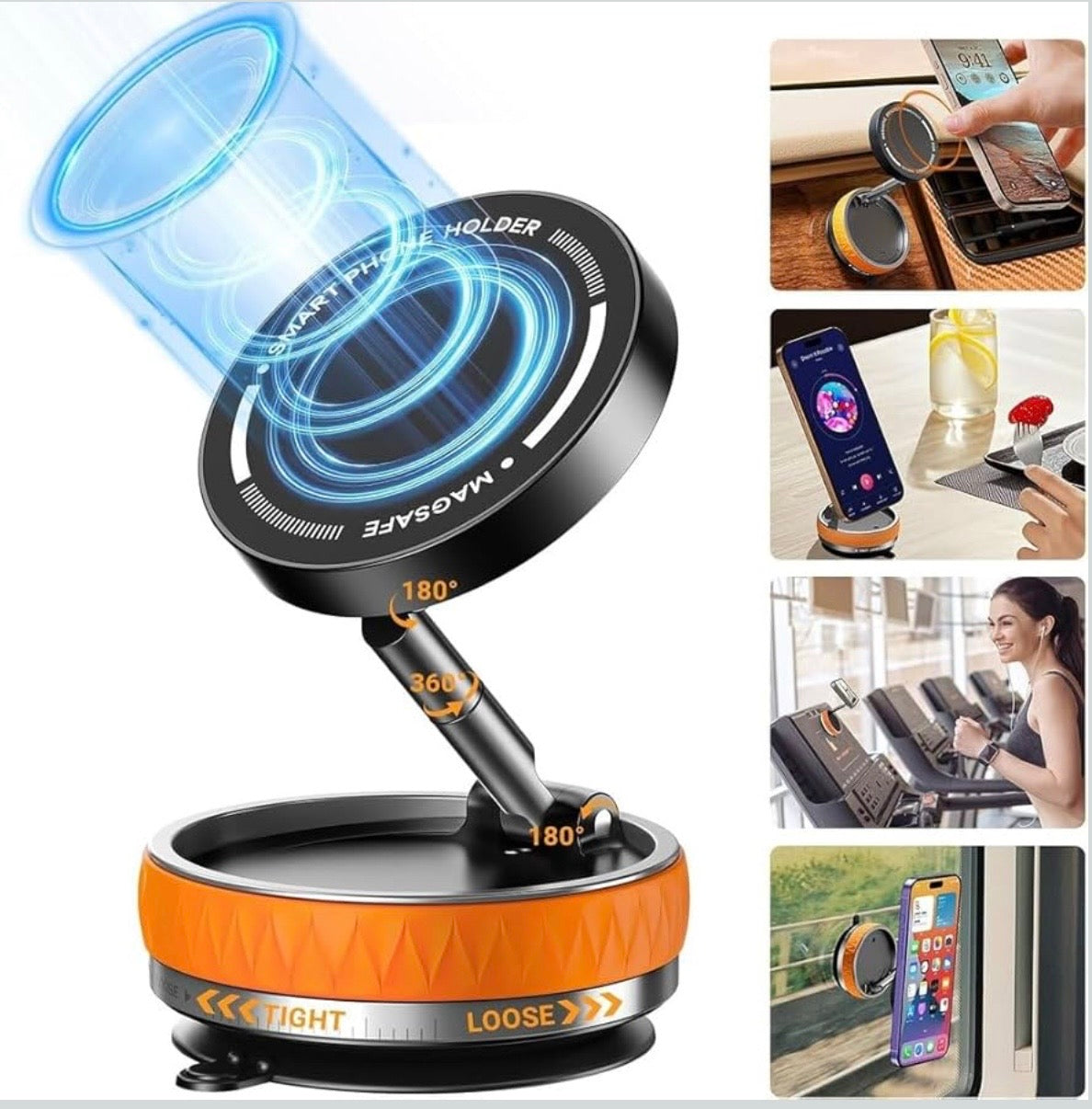 360° Rotation Magnetic Suction Phone Mount for Car Adjustable Swivel Locking Holder for iPhone and Android Ideal for Smooth Surfaces