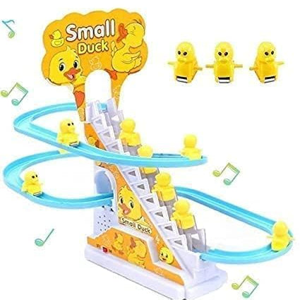 Fun Express Duck Slide Toy Set, Funny Automatic Stair-Climbing Ducklings Cartoon Race Track Set Duck Roller Coaster Escalator Toy with Flashing Lights and Music (Duck Track Set)