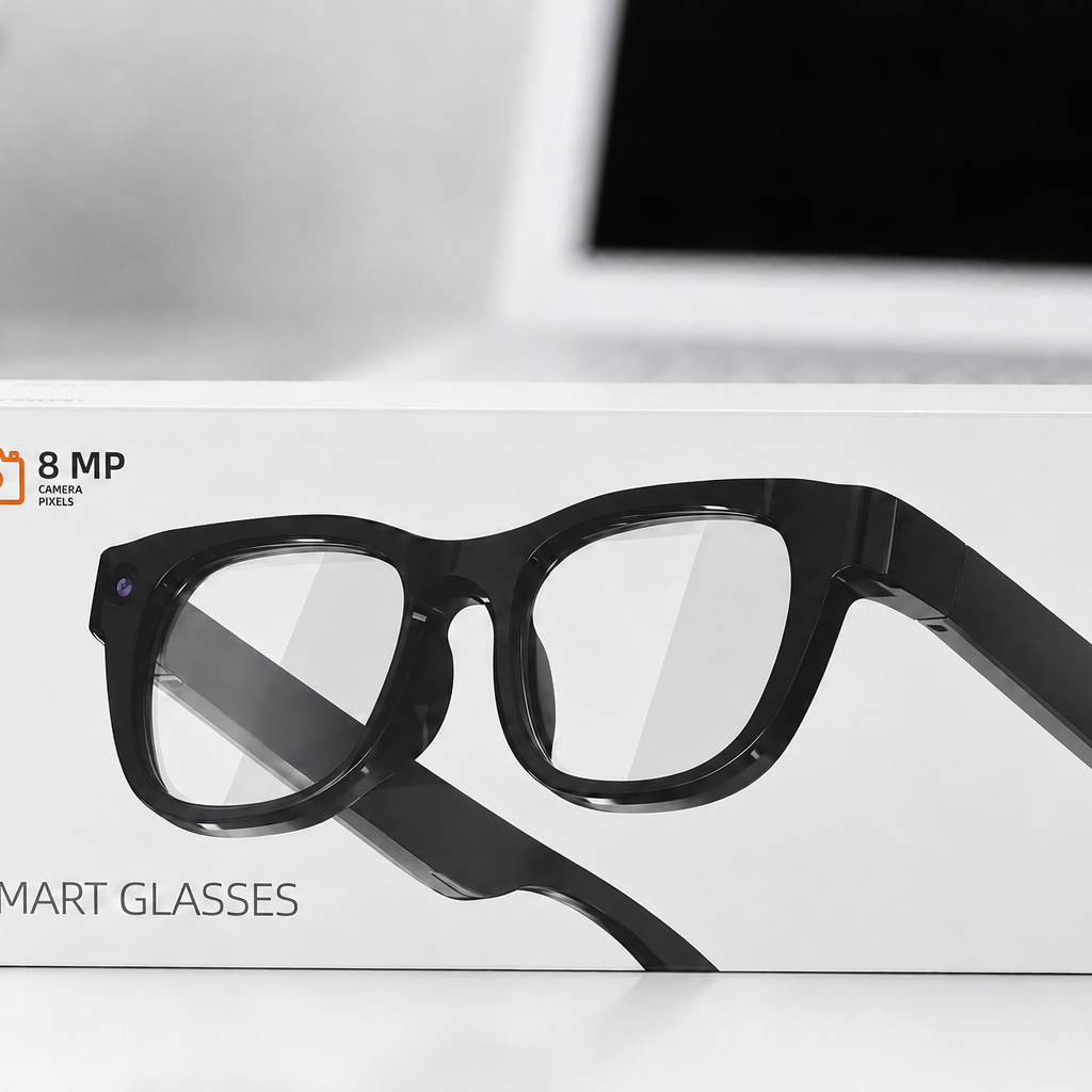 8MP CAMERA  SUN GLASSES, AI Smart Glasses with Real-Time Translation & Voice Assistant, 2 Lens Set (Blue Light Filter/Black Lens) for Outdoor,Work,Travel, Business