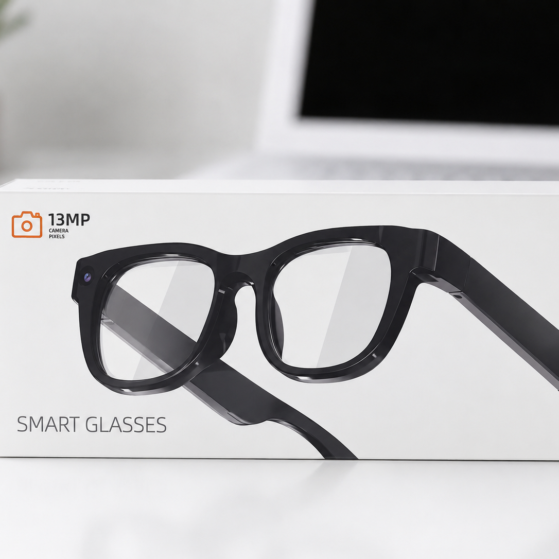 4K Camera Glasses, AI Smart Glasses with Real-Time Translation & Voice Assistant, 2 Lens Set (Blue Light Filter/Black Lens) for Outdoor,Work,Travel, Business