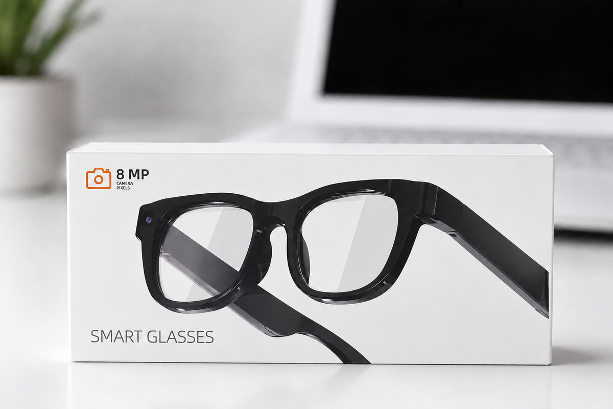 8MP CAMERA  SUN GLASSES, AI Smart Glasses with Real-Time Translation & Voice Assistant, 2 Lens Set (Blue Light Filter/Black Lens) for Outdoor,Work,Travel, Business