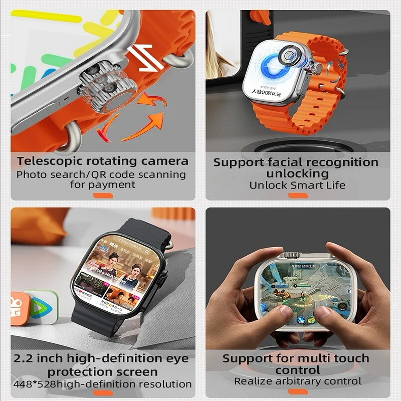 S12 Ultra SIM card android 4G smartwatch Rotating 360Camera 2GB RAM